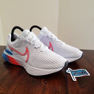 Nike React Infinity Run Flyknit 3 Running Shoes Women 8.5 White Orange Blue